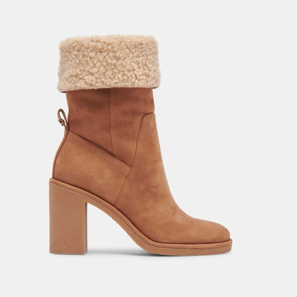 Dolce Vita Tan Suede Ankle Boots with Shearling Cuff